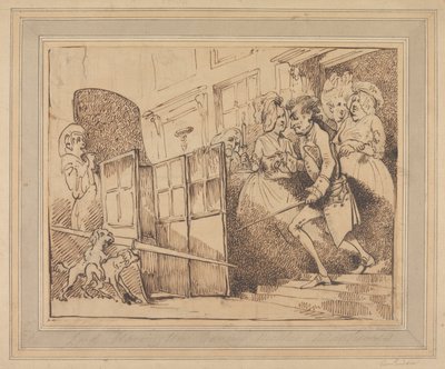 Lord Harrington verlässt Mutter Matthews von Thomas Rowlandson